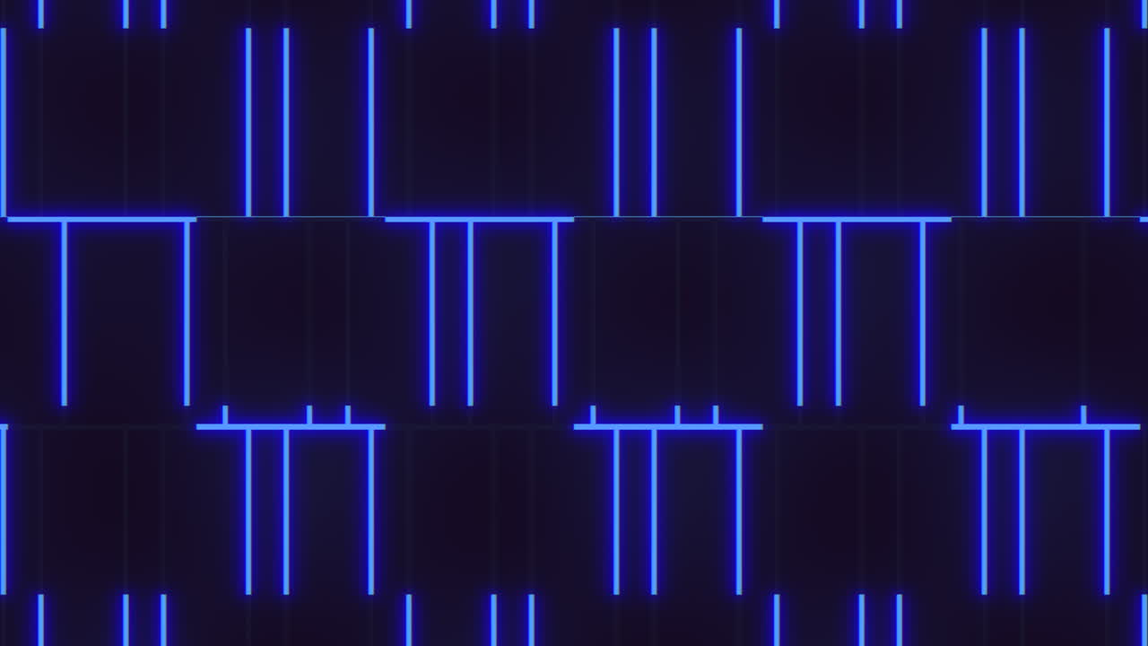 cuadrícula de neón azul un patrón simétrico de líneas vibrantes en un fondo negro
