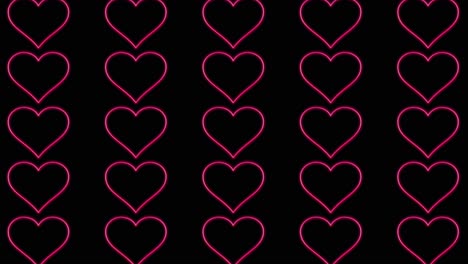 Red-shining-heart-shape-multiplies-endless-on-black-screen,computer-animated