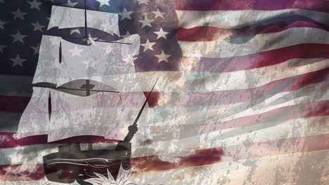 Animation-Eines-Columbus-Schiffes-Mit-Schwenkender-Amerikanischer-Flagge