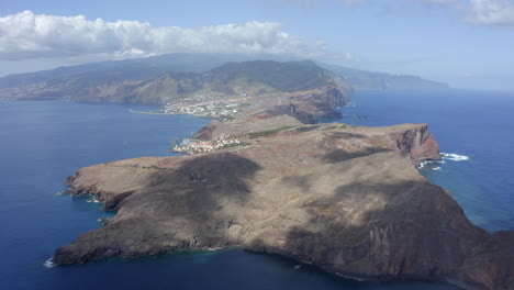 aerial view of seascape and madeira island on a sunny day in portugal