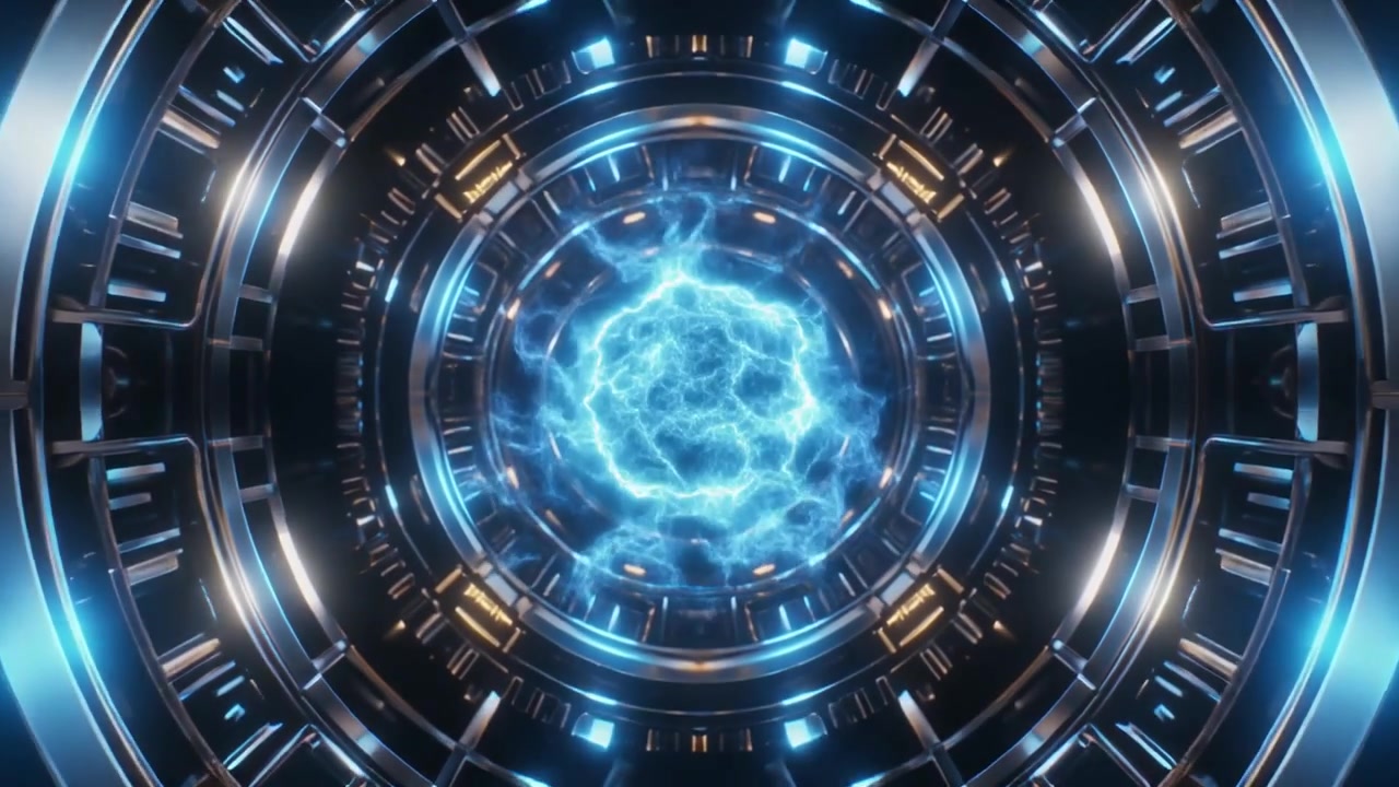 Nucleo Energetico Luminoso Futuristico all'Interno di Anelli Meccanici Rotanti