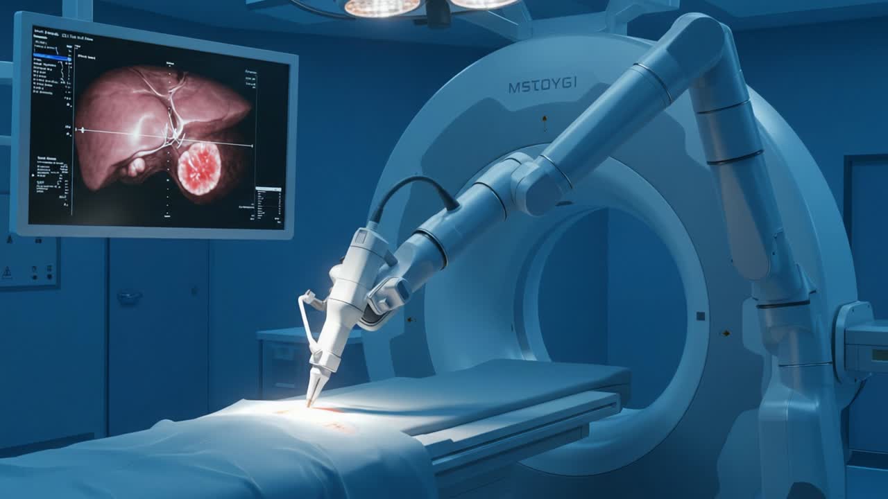 Advanced Robotic Surgical System Performing Precision Procedure on Liver with High-Tech Imaging to Ensure Accurate Treatment and Patient Safety in Modern Operating Room