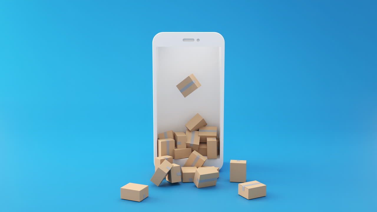 teléfono móvil 3d, teléfono inteligente lleno de cajas