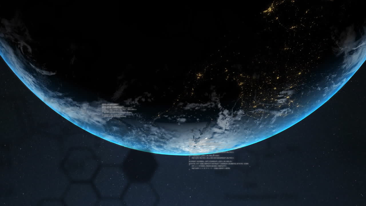 Animation of data processing over globe on black background