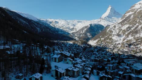 aerial view on zermatt valley and matterhorn peak in the morning