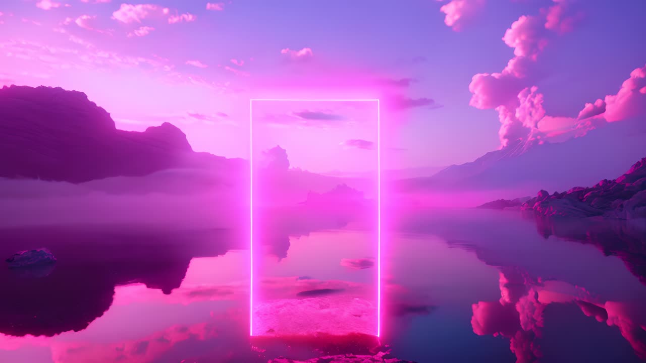 Neon Pink Portal Landscape Sunset
