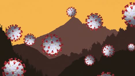 Covid-19-cells-against-mountains-on-yellow-background