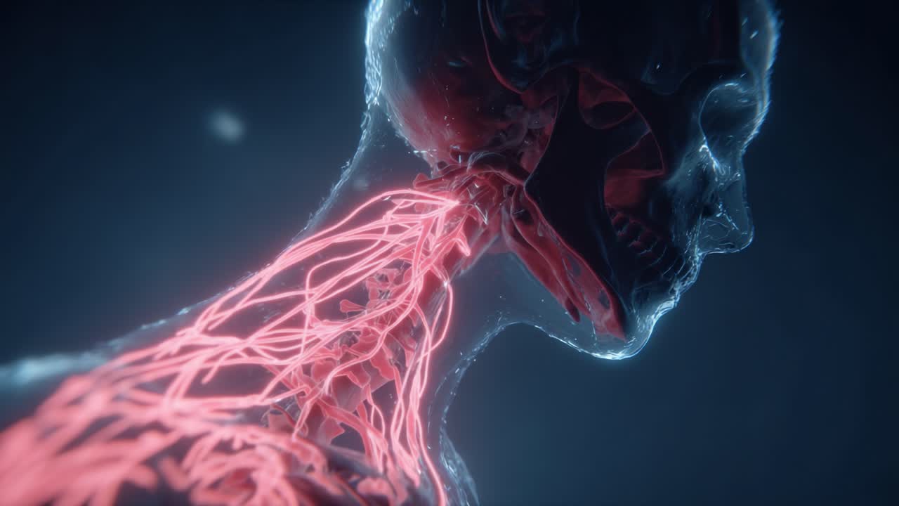 İnsan Boyun Anatomisi: Kan Damarları ve Sinir Sistemi Bağlantılarının Karmaşık Ağına Bir Bakış, Yaşamın Hayati Yapılarını Vurguluyor.