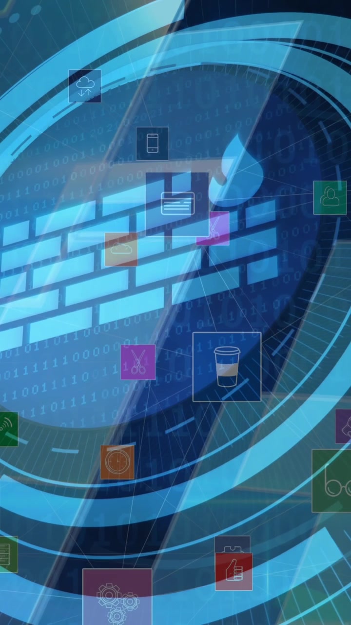 Animation of wall icon and data processing over media icons