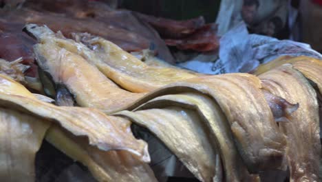 pan shot over dried fish at the market