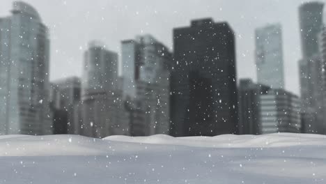 Snow-falling-and-cityscape