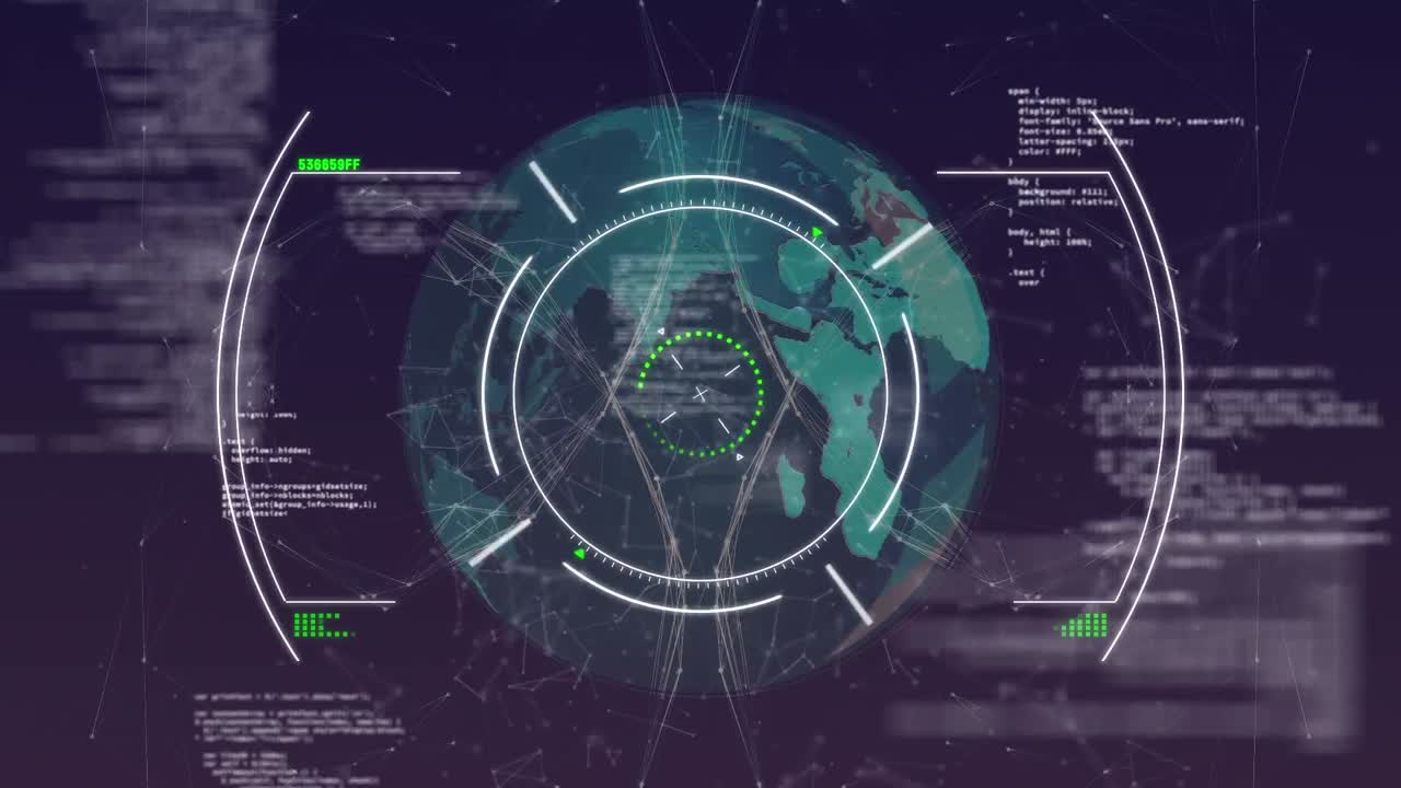 animación del visor, el globo y el procesamiento de datos en el fondo de la marina