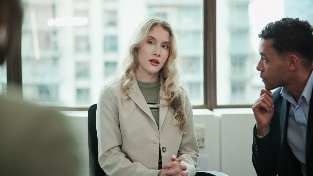 Business meeting with comforting colleagues