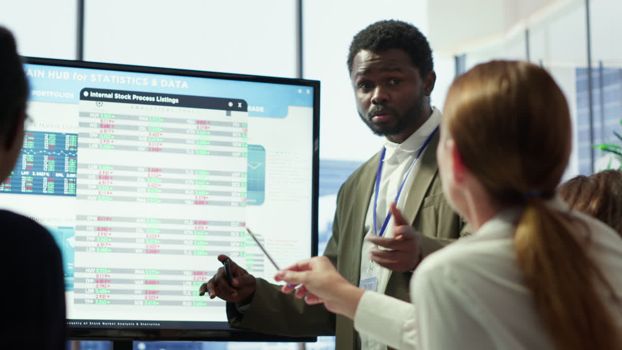 Diverse marketing team presenting detailed reports analysis of recent campaigns