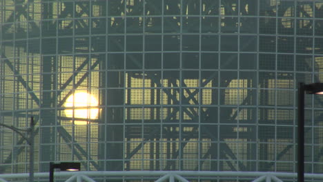 The-sun-shines-through-the-glass-windows-of-Staples-Center-Los-Angeles