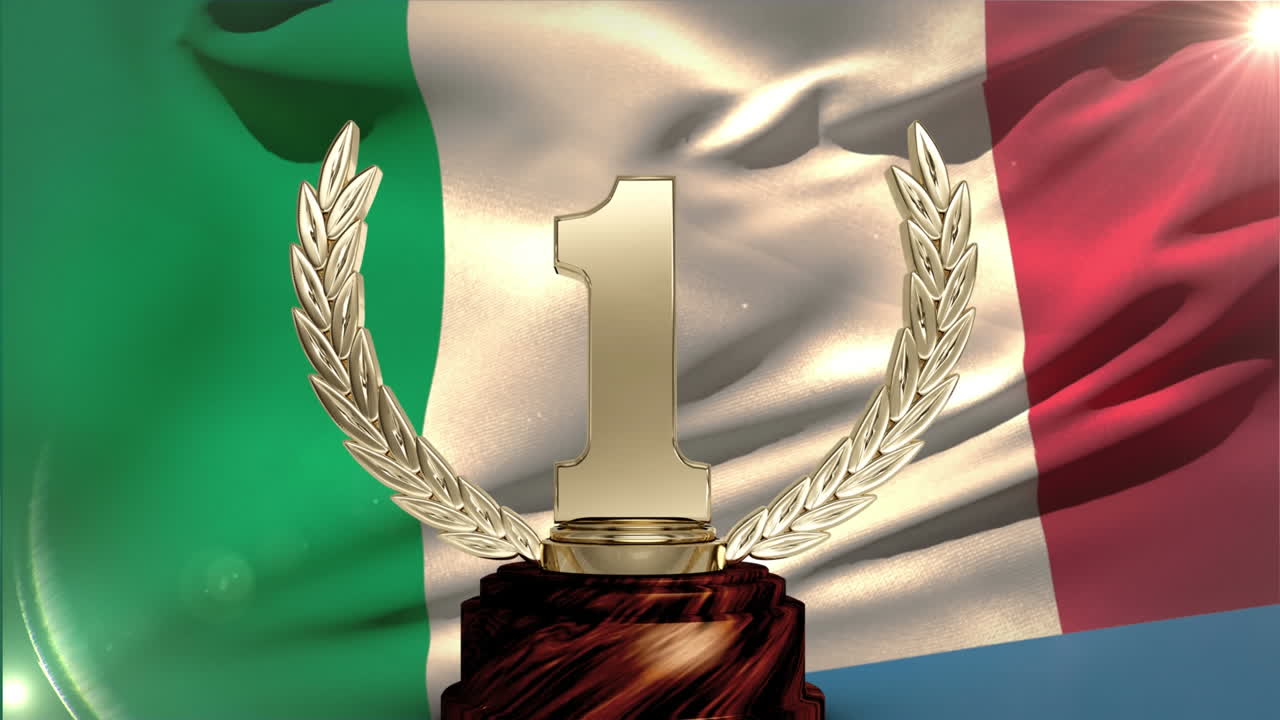 First place trophy with italian flag in the background