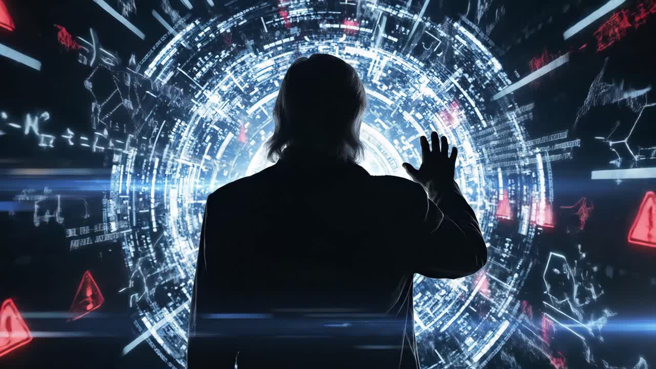 Silhouette of a Man with Technology and Science Background