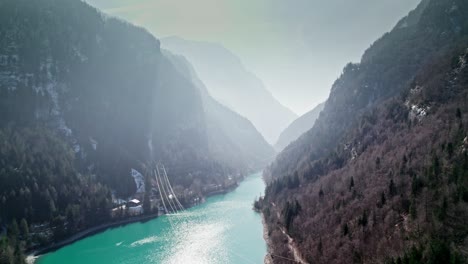 aerial drone view of mapraggsee in switzerland, europe