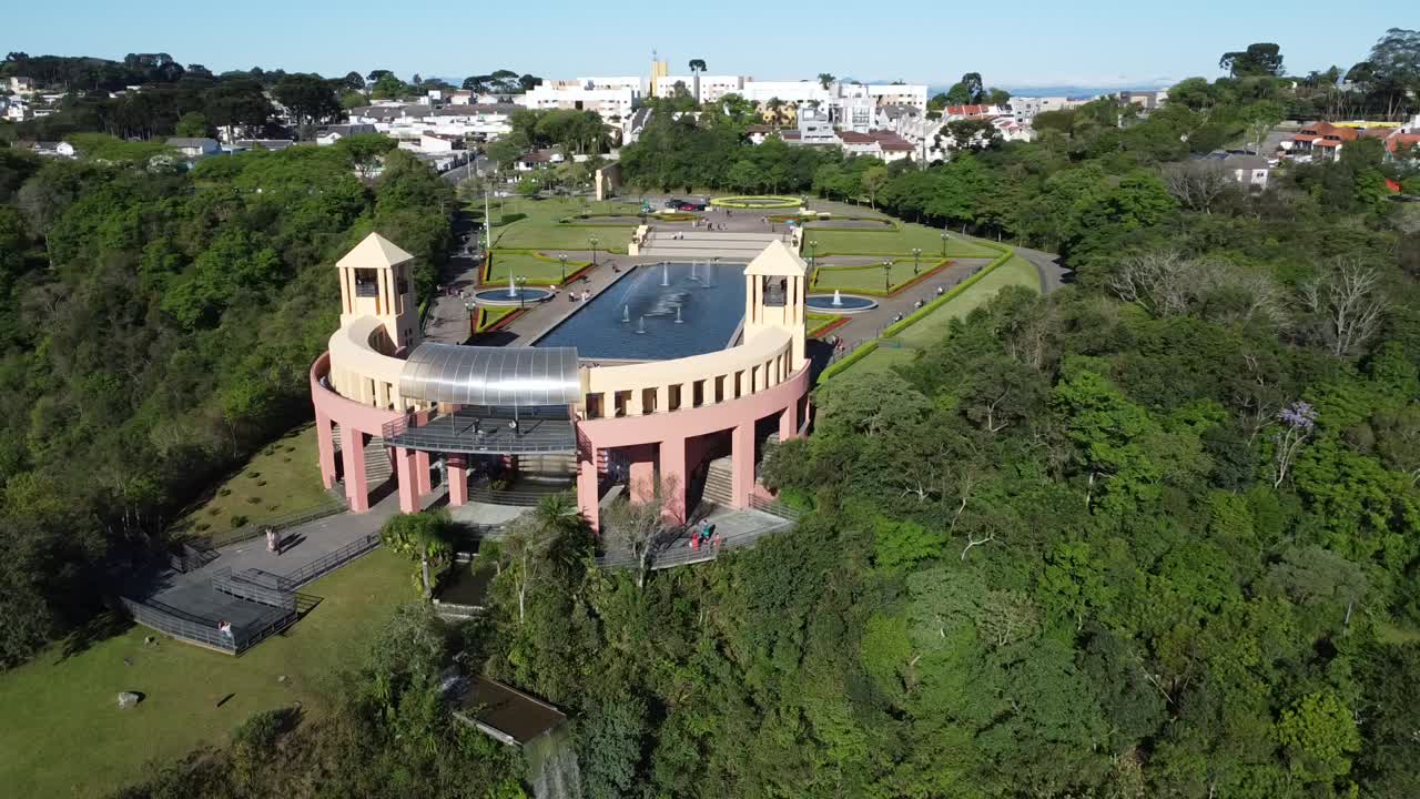 drone shot in Tanguá Park in the city of Curitiba, sunny day and blue sky