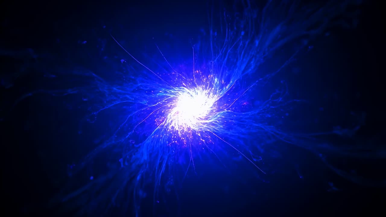 Condensing energy forming luminous core brightening at center of void with filaments and sparks