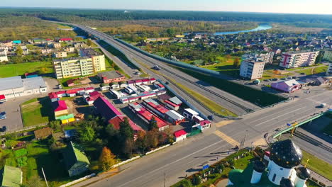 church aerial view. aerial city view. urban street aerial landscape