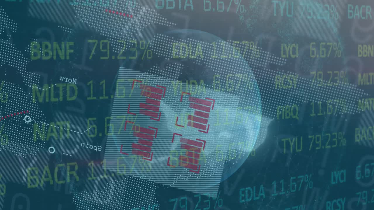 animación del mercado de valores y el procesamiento de datos financieros sobre un fondo negro