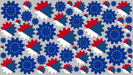 european and czech republic flag gears spinning background