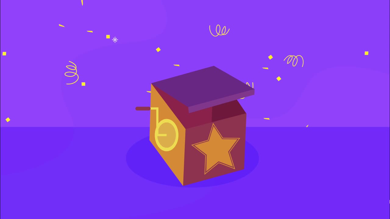 animación del día de los tontos de abril con caja sorpresa y confeti