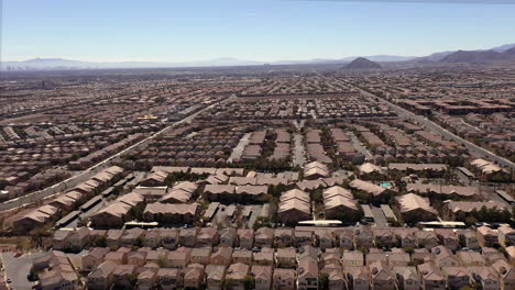 crowded homes in las vegas nevada usa. population growth concept. aerial drone forward