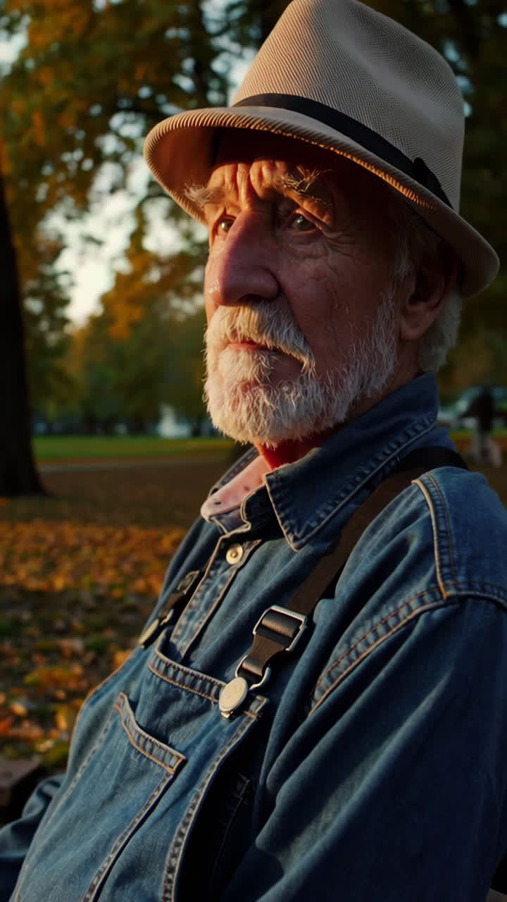 An Elderly Man in Autumn Park