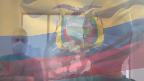 animation of flag of equador waving over surgeons in operating theatre