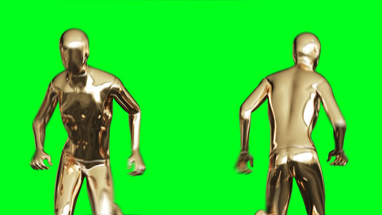 골든맨 캐릭터 애니메이션은 녹색 화면에서 고립됩니다.