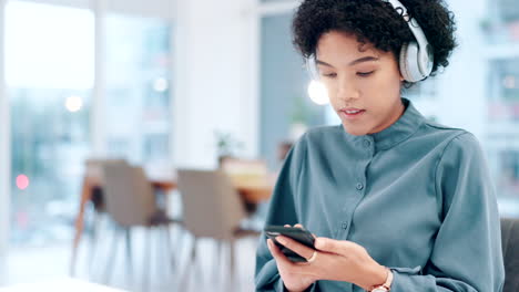 business, smartphone and woman with headphones