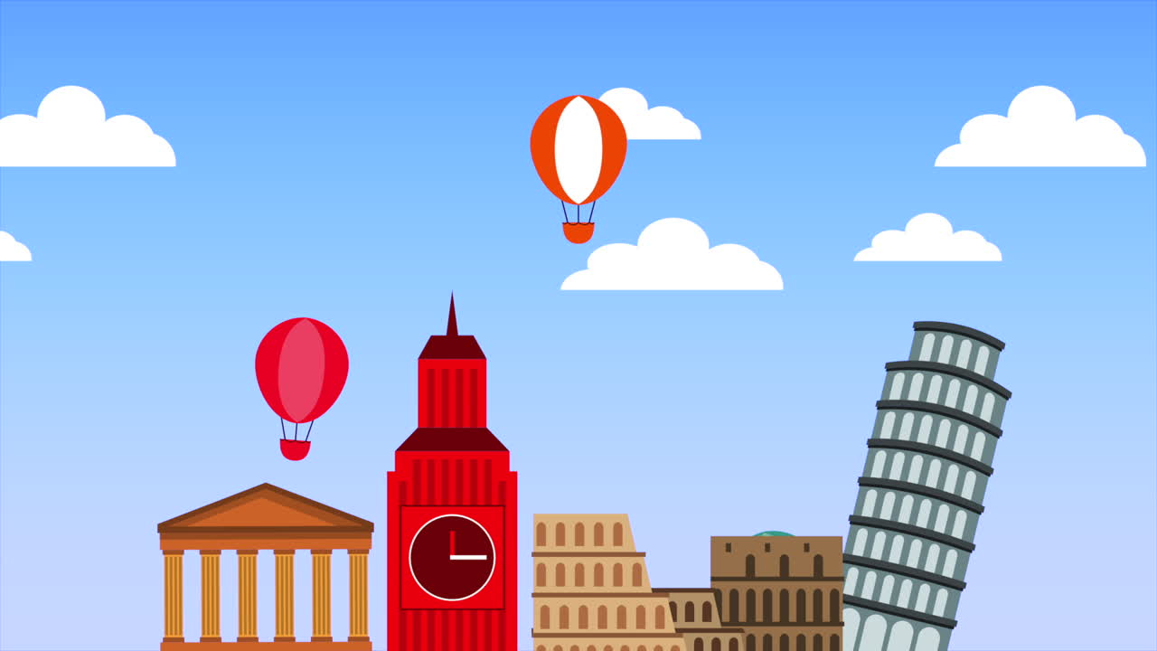 set of country monuments animation | freepik