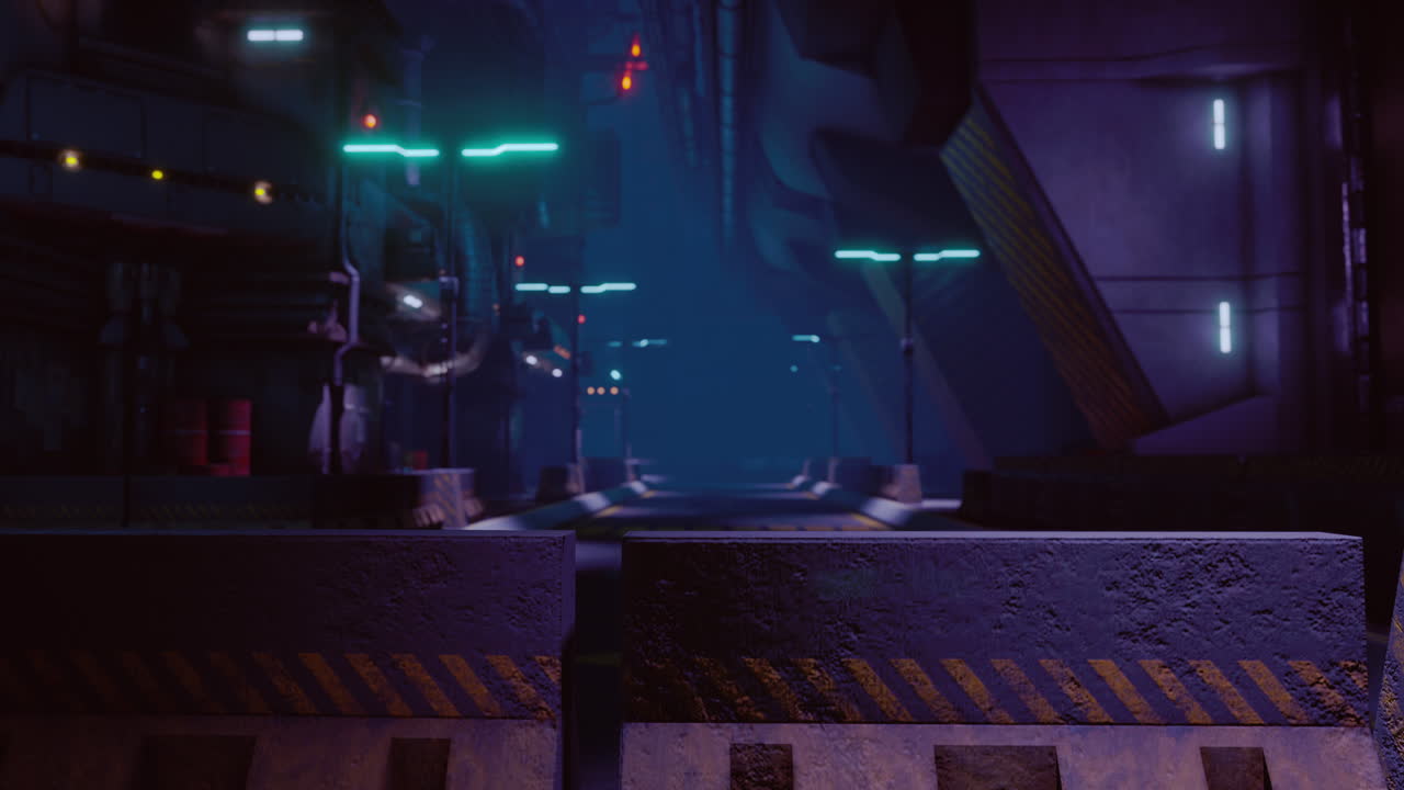 neon lights of futuristic sci fi city