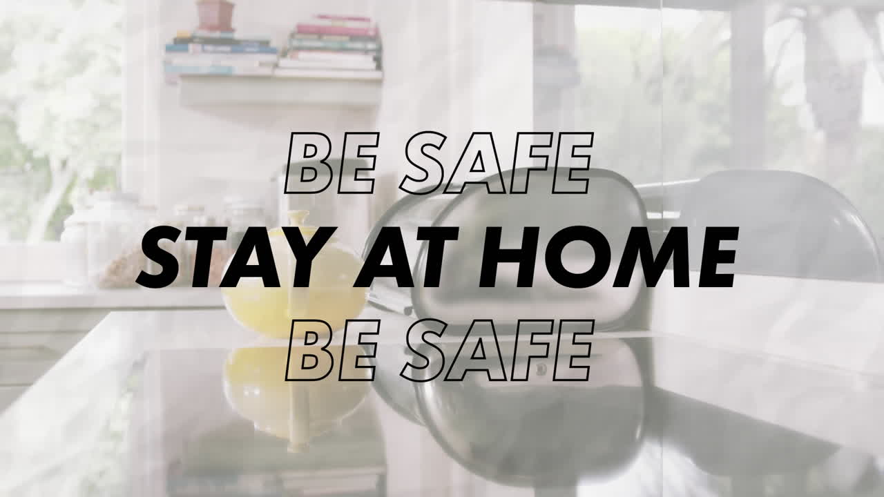 빈 주방 위에서  ⁇ 박이는 사회적 거리두기 메시지의 애니메이션