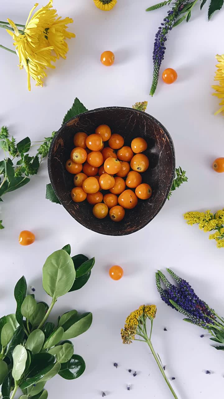 Colorful Fruit Arrangement in Coconut Bowl