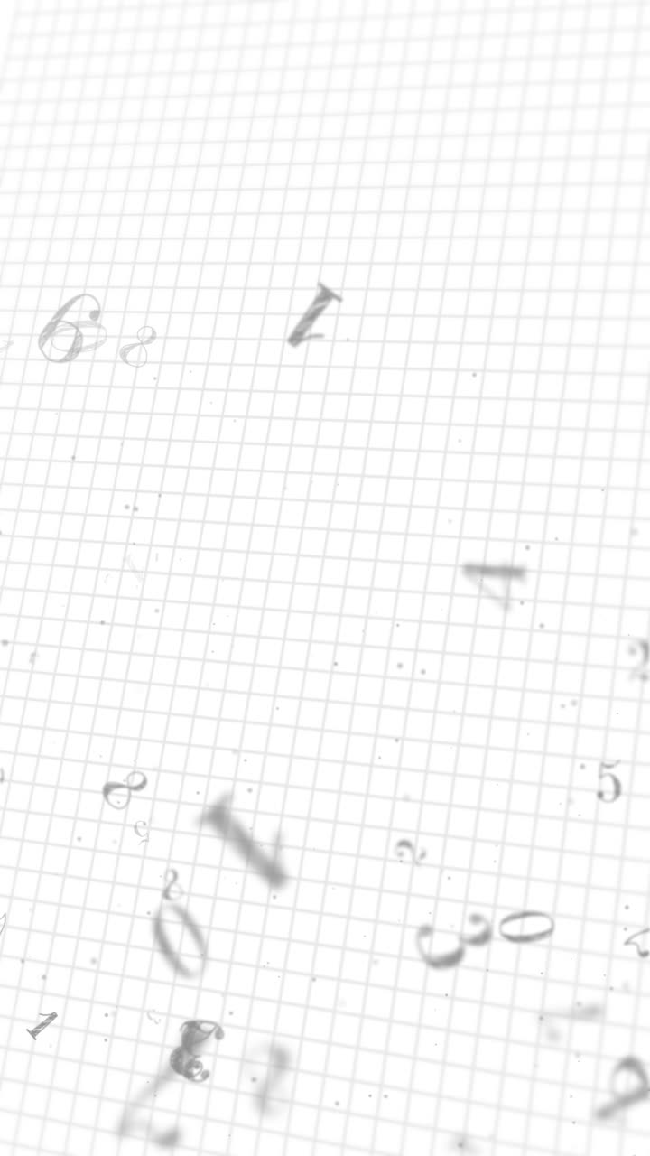 Handwritten numbers float on a white background in a checkerboard. School looped animation. Vertical video.