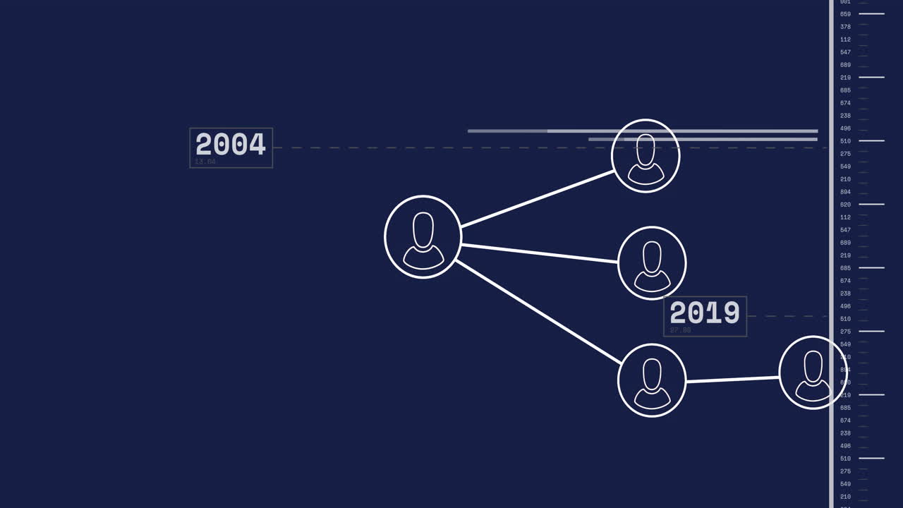 animación de procesamiento de datos e iconos de medios en fondo azul