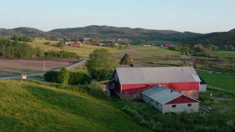 typical norwegian cabins in the countryside during summer