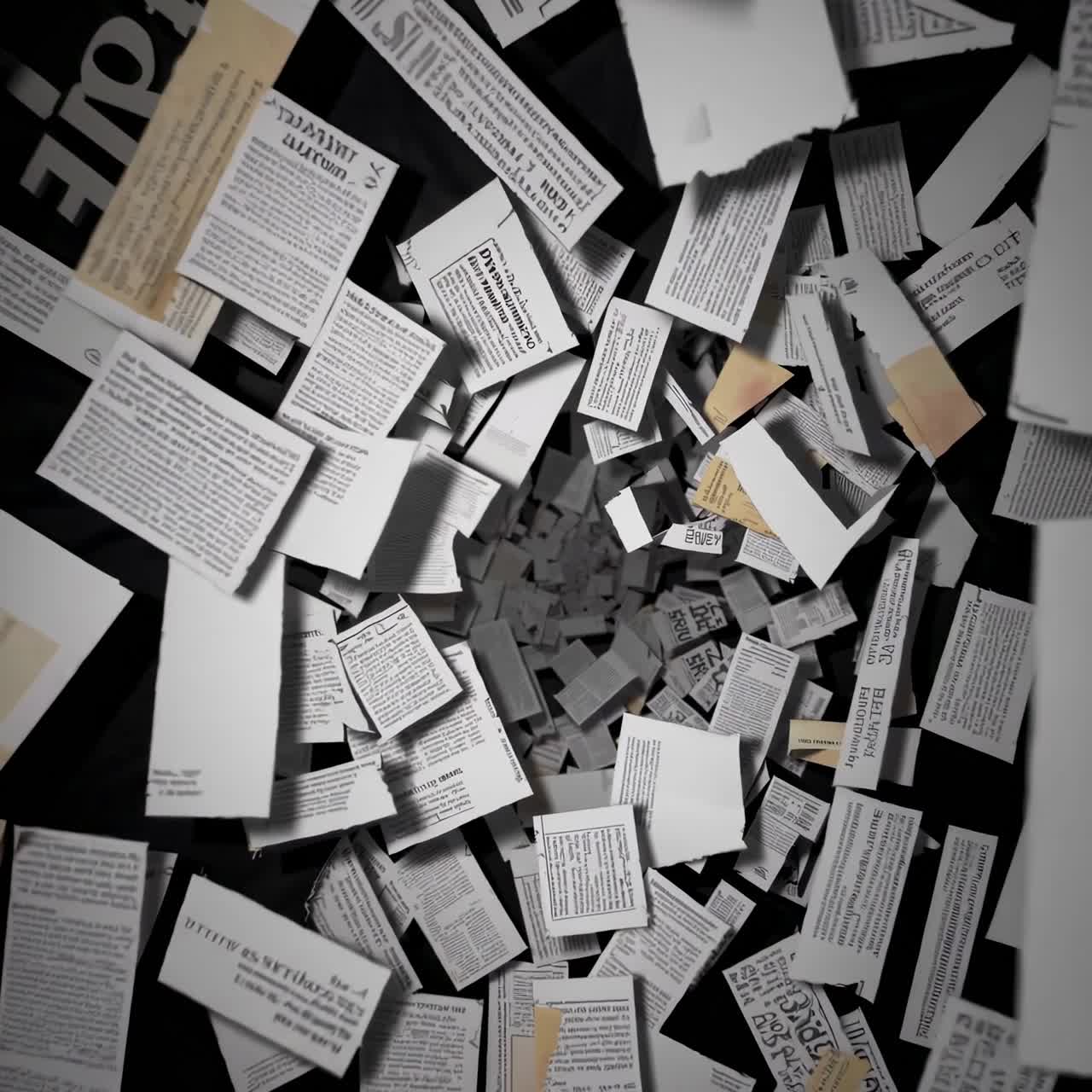 A dynamic video concept featuring a top-down camera angle capturing a swirling vortex of scattered