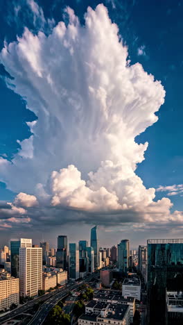 dramatic cloud formation over a modern city skyline
