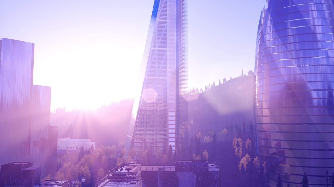 horizonte de la ciudad con rascacielos urbanos al atardecer