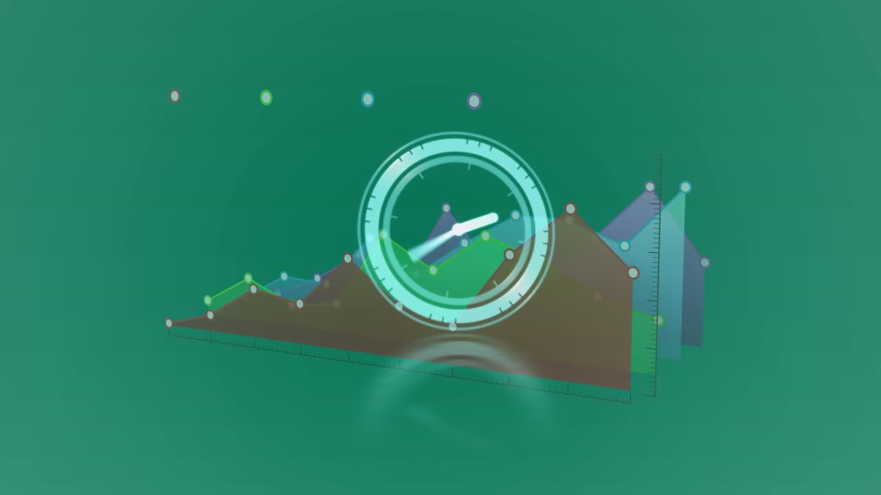 Animation of clock over graph on green background