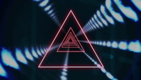 animación de triángulos de neón sobre túnel de neón en fondo oscuro