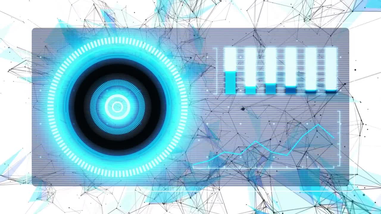 백색 배경에 연결 네트워크를 통해 범위 스캔과 함께 데이터 처리의 애니메이션