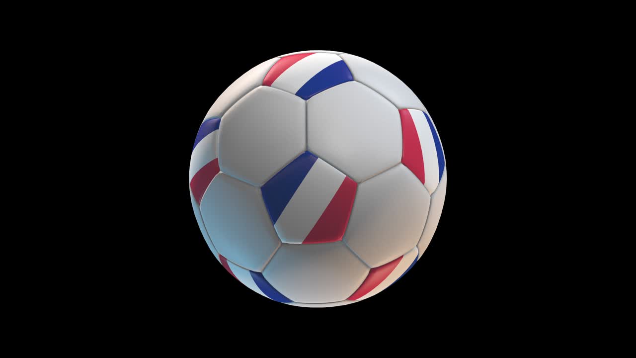 palla da calcio con bandiera francese, su sfondo nero loop alpha. rendering 3d