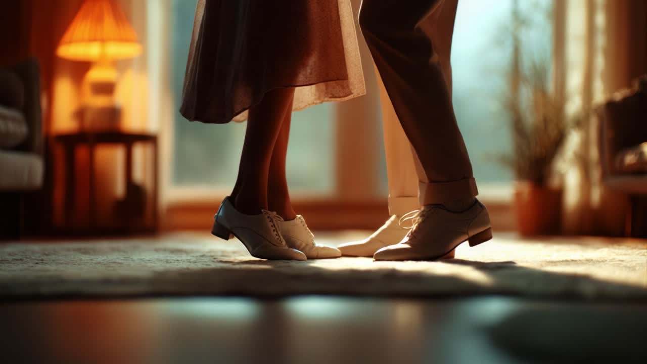 A Romantic Dance Connection: Capturing the Intimate Moments of Two Dancers as They Embrace and Move Gracefully Together in a Cozy, Warm-lit Setting