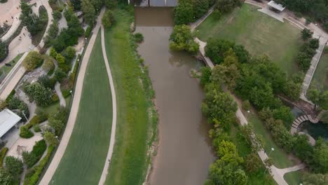 aerial view of the buffalo bayou that runs throughout all of houston