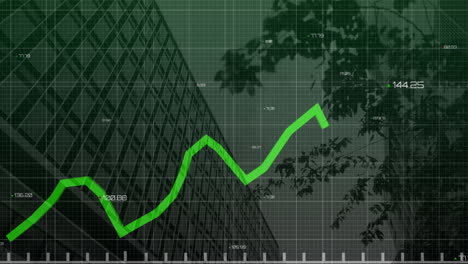 Animation-of-statistical-data-processing-against-low-angle-view-of-tall-buildings